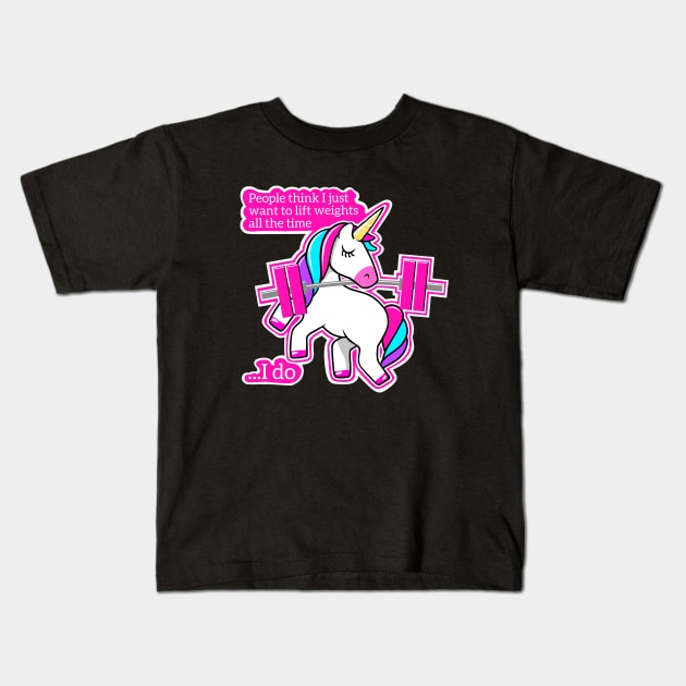 Weightlifting Unicorn / version 2 Kids T-Shirt by TimAddisonArt